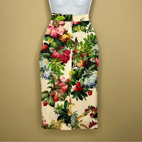DOLCE & GABBANA Floral Print Knee-Length Pencil Skirt - Sz US 0 / IT 36 - Picture 8 of 11